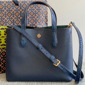 NWT Tory Burch Blake Embossed Small Tote/Shoulder/Hand Bag Tory Navy